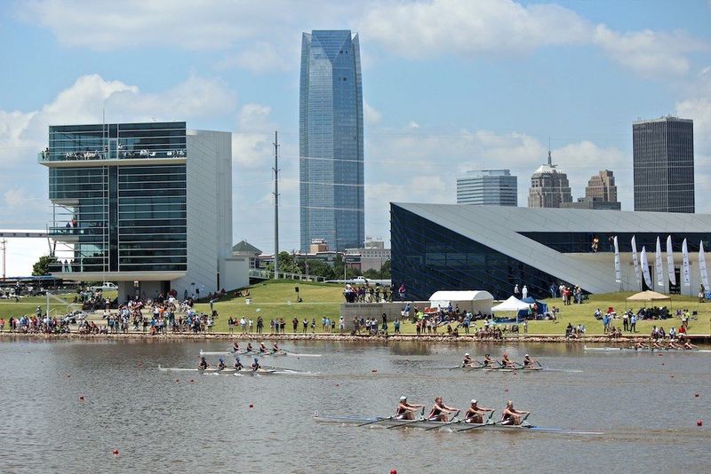 Rowers on the Oklahoma River in the OKC Boathouse District